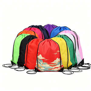 Custom Foldable <b>Waterproof</b> Soft <b>Drawstring</b> Backpack Pouch <b>Bags</b> Promotional Tote with Polyester Lining for Easy Carry - Product Image 1