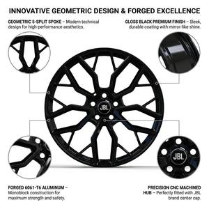 Nuevas Llantas <span class=keywords><strong>JBL</strong></span> de Aleación de Aluminio Forjado Monobloque de 16-24 Pulgadas para Auto, Color Negro Brillante, Diseño Geométrico de 5 Radios Divididos, 5x112/114.3/120, Deportivas de Carreras - Product Image 4