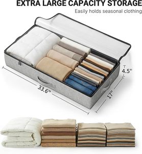 Lot de 2 contenants de rangement pour lit, 4,5 pouces de hauteur, imperméables, pour vêtements en lin, avec fenêtre transparente, poignées renforcées, 45L - Product Image 3