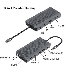 USB C Hub 12 in 1 3.0 Type-C 4K HDMIPD急速充電SD/TFRJ45イーサネットドッキングステーション (Macbook Air Pro用) <span class=keywords><strong>Dell</strong></span> XPSHPラップトップ - Product Image 3