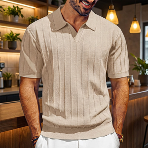 Pull pour hommes de style européen et américain, nouveau modèle en maille ajourée, respirant, anti-salissure, col en V, ourlet côtelé, ODM - Product Image 1