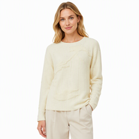 Pull-over en polyester et coton pour femme, col rond, manches longues, tricot, printemps, fabricant sur mesure, vente en gros
