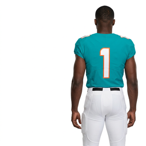 Men's American Football Jersey V-Neck Short Sleeve Moisture Wicking 100% Polyester Uniform Set with Number 1 Front Print - Product Image 2