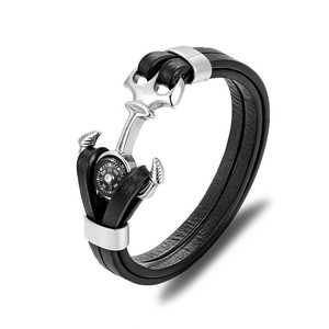 Pulsera de cuero PU con forma de ancla chapada en oro, ajustable, estilo vintage, unisex, regalo de joyería de moda para hombres y mujeres - Product Image 2