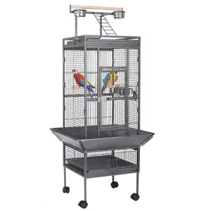 Toptan 61 inç lüks tasarımlar aviary kanarya budgie finch pet siyah çelik metal demir büyük papağan aşk kuş kafesi satılık