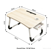 Bureau pliable pour ordinateur portable avec tiroir et porte-gobelet pour lit, canapé et dortoir