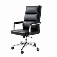 Chaise de bureau confortable avec dossier haut inclinable en cuir, design ergonomique de luxe, base chromée