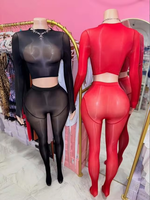 Ensemble 2 pièces sexy pour boîte de nuit : haut court uni très extensible et leggings brillants à manches longues, coupe ajustée et respirante pour femme