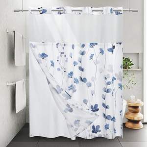 CF personnalisé <span class=keywords><strong>double</strong></span> couche détachable fleur imperméable polyester sans crochet rideau de douche tissu doublure ensemble en gros pour salle de bain - Product Image 1