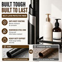 Étagère de douche d'angle à 6 niveaux avec barre télescopique, 25-109,4 pouces, noire |   Étagères de salle de bain en acier inoxydable antirouille, hauteur réglable