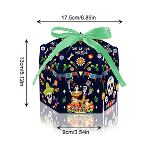 Huancai Day of The Dead Cupcake Candy Treat Boxes con cinta Dia <span class=keywords><strong>De</strong></span> Los <span class=keywords><strong>Muertos</strong></span> Paper Gift Goody Box para suministros <span class=keywords><strong>de</strong></span> fiesta mexicanos - Product Image 2