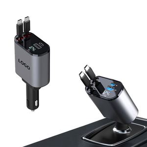 Retractable Cable Car Charger Personalized Adjustable 4 in 1 Fast Charging Type <b>C</b> Charger <b>Adapter</b> with Logo - Product Image 3