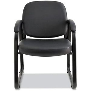 Chaise d'appoint Alera Genaro Series 25'' x 24,80'' x 33,66'' en similicuir noir à dossier semi-haut avec base en forme de traîneau et base de dossier noire - Product Image 2