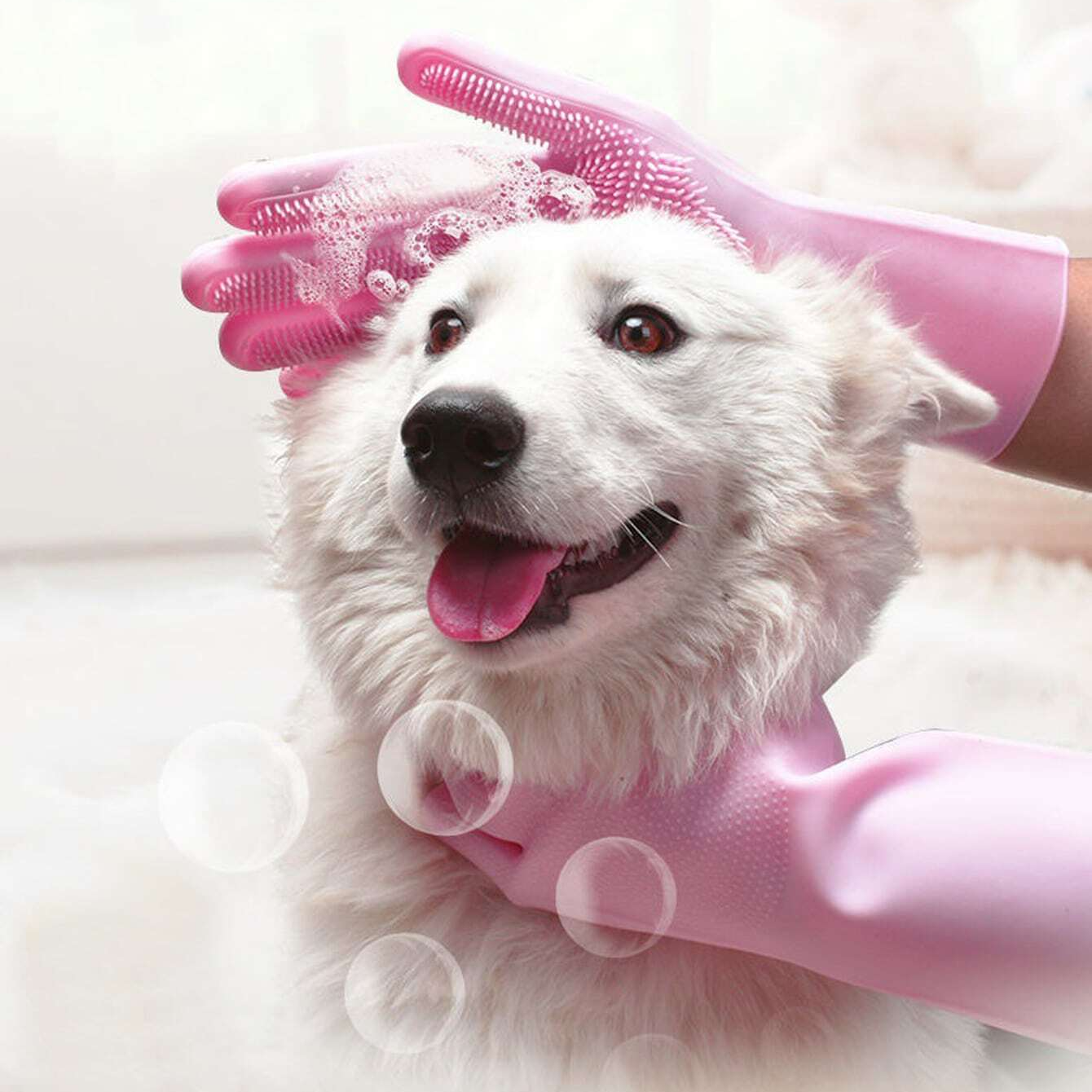 KingHon Anti-scratch Bite Soft Multi-function Clean Pet Shower Glove  Silicone Massage Cat Bath Gloves