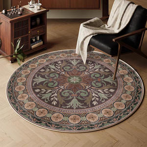พรมลายเหรียญกลมหรูหรา ผ้าแคชเมียร์เทียม กันลื่น ตกแต่งบ้าน ห้องนั่งเล่น ห้องนอน พรมปูพื้น ลายดอกไม้ H-156-1 - Product Image 1