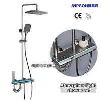 Système de douche mural en laiton avec pommeau de douche pluie, barre coulissante, haute pression, finition brossée, 1 poignée, design luxe léger