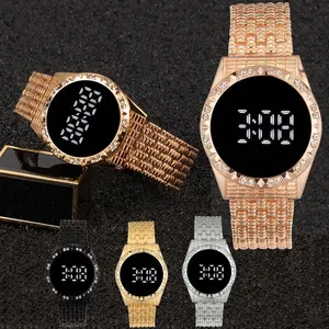 Orologio da polso da donna in oro da uomo di nuova moda orologio elettronico placcato oro di lusso con diamanti maschili neri e dorati