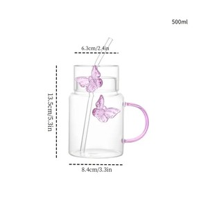 Ly nước thủy tinh cao cấp, thiết kế mới nhất, kiểu dáng thời trang, sang trọng, chất liệu thủy tinh borosilicate cao cấp, sáng tạo, dùng được cho nước lạnh, kèm ống hút và nắp đậy. - Product Image 4