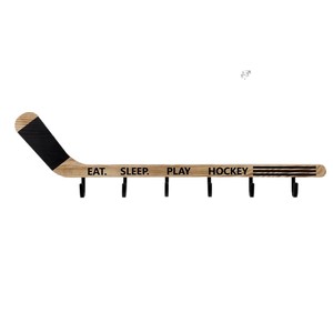 Wooden Hockey Stick Wall Mounted Coat Rack With <b>Hooks</b> For Kitchen Towel Storage - Product Image 5