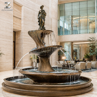 Fontaine sculpturale en bronze moulée à la main, cascade d'eau à plusieurs niveaux avec patine antique pour hôtel, cour, jardin, villa, place publique, aménagement paysager