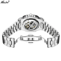 Reloj de Pulsera de Lujo para Hombre, Mecánico Automático, Esqueleto, con Caja Acolchada, Esfera con Diseño Abierto, Índices de Barra y Brazalete Integrado