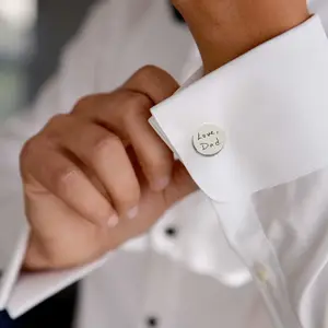 Bouton de manchette Logo personnalisé Bijoux en acier inoxydable plaqué or Boutons de manchette ronds géométriques de luxe D16mm 18mm 20mm pour hommes