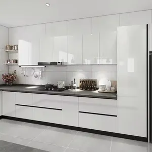 光泽奢华设计廉价聚氯乙烯掉落运输更换高光白色门成套现代厨房家具