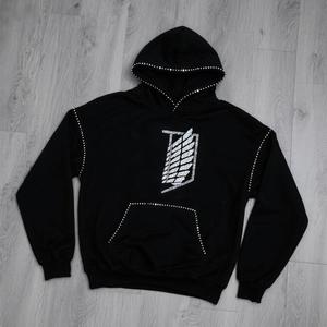 Áo hoodie in họa tiết Anime Nhật Bản Attack on Titan, chất liệu 1000GSM, kiểu dáng rộng, áo khoác nam đính đá - Product Image 1