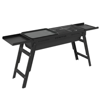 Barbecue pliable en acier inoxydable avec deux tables de rangement latérales, barbecue portable pour l'extérieur