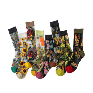 Calzini estivi trasparenti da <span class=keywords><strong>donna</strong></span> con motivo floreale trasparente in maglia floreale elastico traspirante in maglia sottile con un polsino - Product Image 1