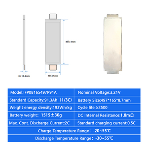 High Capacity High Rate Farasis Lifepo4 3.2V 91Ah 148Ah 183Ah 187Ah P91A P148A P183B P187A Pouch Cell <b>Battery</b> for Forklifts ESS - Product Image 2