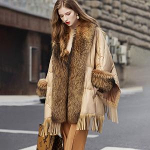 Caliente tendencia europea moda <span class=keywords><strong>mujer</strong></span> americana chaqueta de invierno Piel de mapache Real Streetwear moda capa <span class=keywords><strong>ganso</strong></span> abajo abrigo - Product Image 1