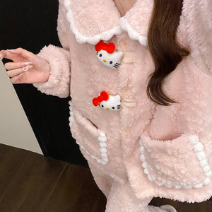 Set Pigiama Invernale con Colletto Principessa, Cardigan in Peluche Cartoon, Abbigliamento da Casa Imbottito per <span class=keywords><strong>Donna</strong></span> - Product Image 5