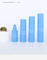 Flacon pompe sans air en plastique bleu mat dépoli 30ml 50ml 100ml 120ml pour lotion, shampoing, masque facial, avec capacité d'impression sérigraphique
