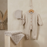 Vêtements pour bébés en gros, ensemble de couvertures pour bébés en coton biologique personnalisé, combinaison tricotée, bonnet, 3 pièces, vêtements pour nouveau-nés