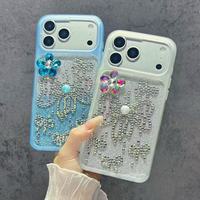 Coques de téléphone en gelée colorée de luxe pour dîner de gala de haute qualité de l'usine BAILI pour iPhone 14 15 16 PLUS avec nœud papillon en diamant et fleur sur le dos