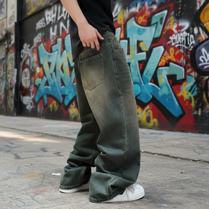 Pantalon en jean ample à jambe droite pour homme, grande taille, coupe droite, jean ample à jambe large, vente en gros - Product Image 4