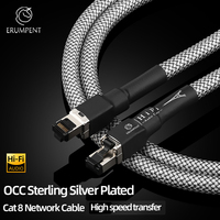 Cable Ethernet CAT 8 ERUMPENT OCC Plateado, Interfaz RJ45, 40 Gbps, Revestimiento de Nailon, Cable de Red Combinado para Router y Computadora