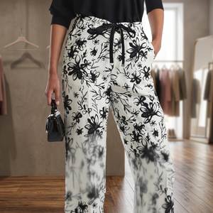 Pantalon large en mousseline unie pour femme, taille haute élastique, coupe décontractée, longueur intégrale, respirant, écologique, style automne - Product Image 3