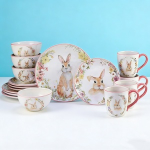 Bestseller 2026 Set di Piatti a Tema Coniglietto Pasquale, Stoviglie in Ceramica Bianca per Bambini e Famiglia - Product Image 1