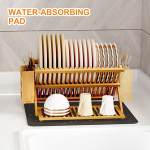 Wholesale 3 Tier <b>Collapsible</b> Dish Drying Rack OEM ODM Custom Logo Utensil Holder Absorbent Mat Non-Folding Modern <b>Storage</b> - Product Image 4