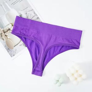 Culotte string pour femmes string côtelé taille moyenne string pour femmes bikini sexy couleur unie fille douce intimes - Product Image 6