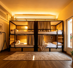 Letto a capsula con tendina e vano contenitore, letto a castello in metallo per <span class=keywords><strong>hotel</strong></span>, ostelli e camere da letto - Product Image 1