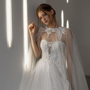 Yeni özel İnciler aplikler parlak payetli tül gelinlik şal satın çin doğrudan Vintage gelinlikler A-line - Product Image 3