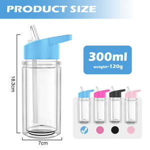 Vaso <span class=keywords><strong>de</strong></span> plástico para niños <span class=keywords><strong>de</strong></span> 300ml y 500ml, taza acrílica <span class=keywords><strong>de</strong></span> doble pared con diseño <span class=keywords><strong>de</strong></span> globo <span class=keywords><strong>de</strong></span> nieve, botella <span class=keywords><strong>de</strong></span> agua con purpurina deportiva DIY - Product Image 3