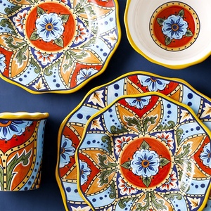 Handmade Ceramic Steak Plate and Dinner <b>Set</b> Creative Bohemian Western Food Bowl Cup Vintage Nordic Design for Home and School - Product Image 4