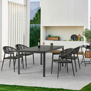 China Furniture Supplier Luxury Aluminum Rope Garden Restaurant 6 Seaters <b>Outdoor</b> Dining <b>Table</b> and Chair with Cushions - Product Image 4