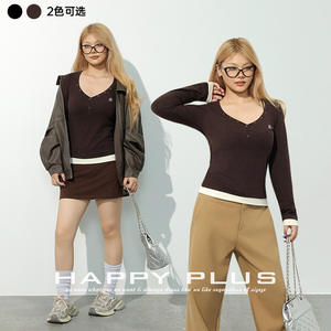 American Style V-neck Knit <b>Long</b> Sleeve Top Women Solid Color Embroidered N9315 Autumn Fashion <b>T</b>-<b>shirt</b> - Product Image 5