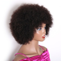 Perruques Afro Pixie bouclées crépues avec frange en cheveux humains