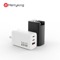 65W GaN 3 Port USB C Chargeur Rapide EU/US/UK 65W Chargeur Rapide Prise Téléphone Portable Chargeur Adaptateur pour iPhone 16 15 Pro Max